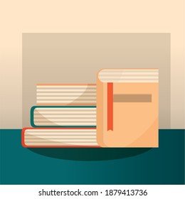 closed book with pile of textbooks literature learn and read vector illustration