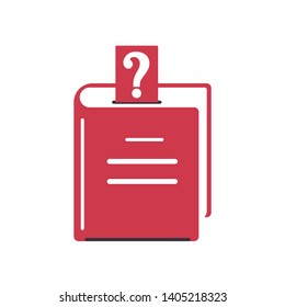 Closed book question mark. Bookmark. Color icon in flat style. Design of the symbol of faq, help, learning. Vector illustration.