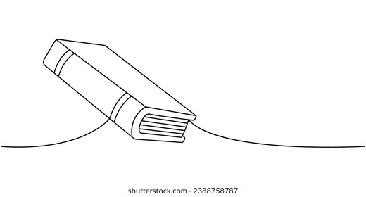 Closed book, school supplies one line continuous drawing. Back to school continuous one line illustration. Vector minimalist linear illustration.