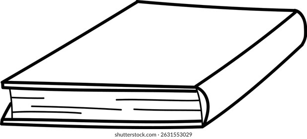A closed book with a simple outline style and visible pages. The book is depicted in a clean line art format with emphasis on its rectangular shape. Cartoon vector illustration.