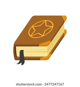 Closed book of spells with black bookmark and pentagram on cover vector illustration