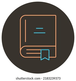 Closed book two color icon outline on dark brown round background.