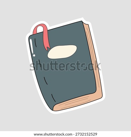 Closed book vector sticker. Hand-drawn illustration with a bookmark for personal journals, diaries, and reading logs