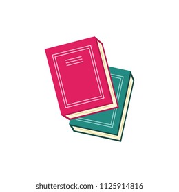 Closed books with colorful hardcover and paper pages lying one on other isolated on white background - reading symbols for education or literary leisure in flat vector illustration.