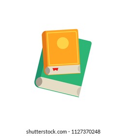 Closed books with colorful hardcover and paper pages lying one on other isolated on white background. Reading elements for education or literary leisure in flat vector illustration.