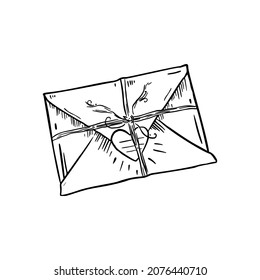 Closed bound envelope with heart sketch vector illustration hand draw