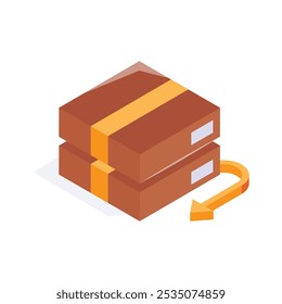 A closed box with an arrow indicating returns or exchanges isometric vector