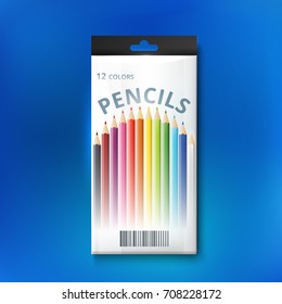 Closed box of colored pencils. Vector illustration