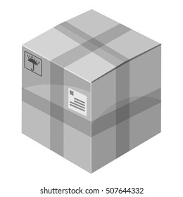 Closed box icon. Gray monochrome illustration of closed box vector icon for web