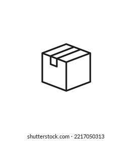 Icono de línea de caja cerrada en blanco y negro