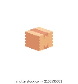 Geschlossener Karton, Paketzustellung. Vektorsymbol von Pixel art 8 bit