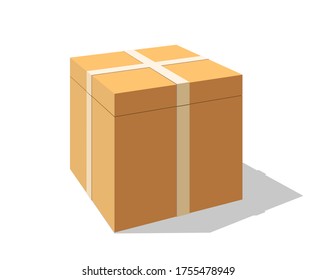 Closed box in perspective view. Carton gift box delivery package, closed box.