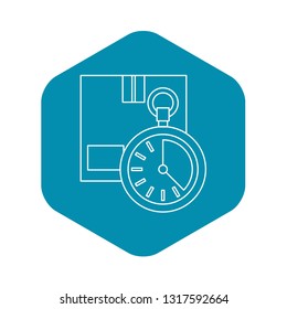Closed box and stopwatch icon. Outline illustration of closed box and stopwatch vector icon for web