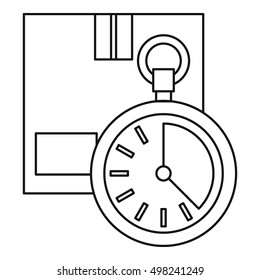 Closed box and stopwatch icon. Outline illustration of closed box and stopwatch vector icon for web