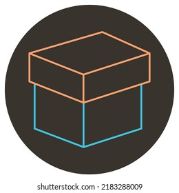 Closed box two color icon outline on dark brown round background.