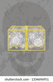 Closed box with virus. If you will open it everything can happen. Illustration of famous greek myth