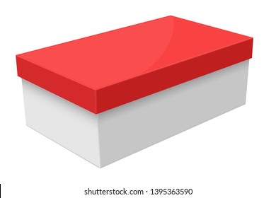 Closed box. White packaging with red lid. Vector 3d illustration isolated on white background