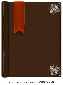 Closed brown book with bookmark. Illustration in vector format