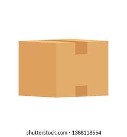 Closed brown cardboard box isolated on white background vector illustration.