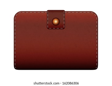 closed brown leather wallet on white background and shadow