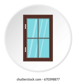 Closed brown window icon in flat circle isolated vector illustration for web