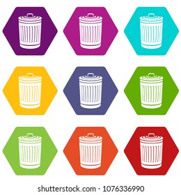 Closed bucket icons 9 set coloful isolated on white for web