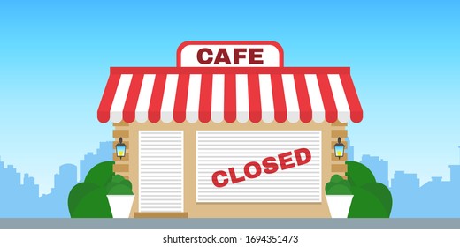 cibercafé cerrado contraventanas exteriores de rodillos ilustración vectorial