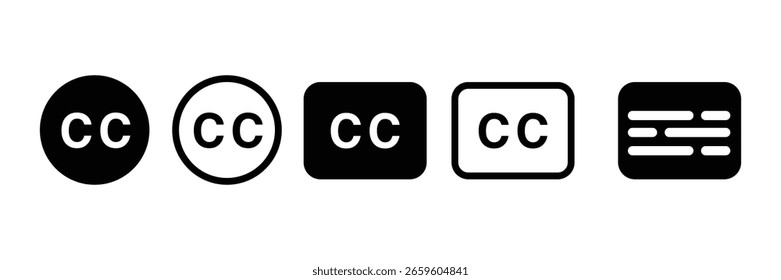 Ícone do botão CC de legenda oculta para ilustração vetorial do media player ou da interface de vídeo isolada no plano de fundo branco