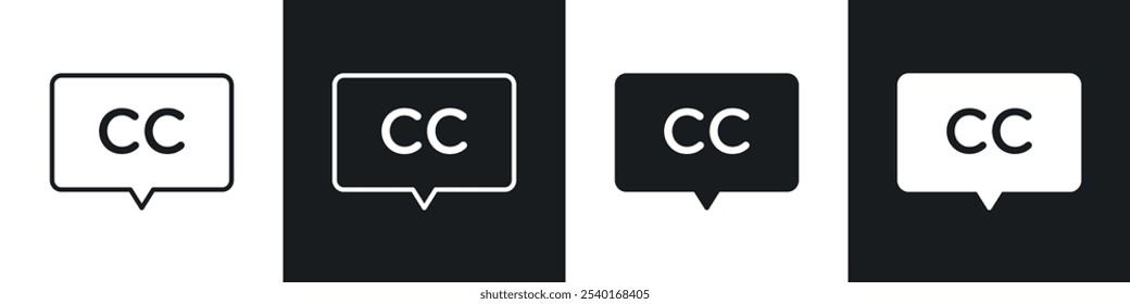 Conjunto de iconos de subtítulos cerrados. Símbolos de Vector en colores blanco y negro.