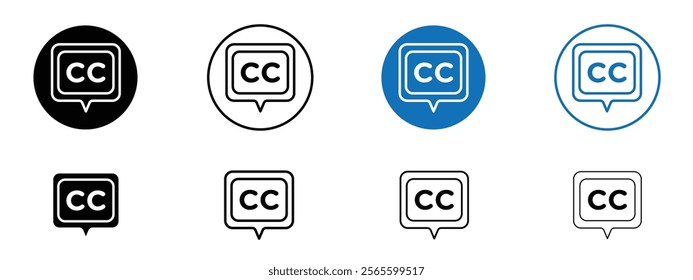 Closed caption icons in black and blue colors