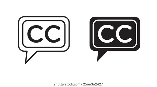 Closed caption icons in line stroke and flat versions