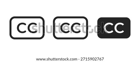 Closed caption icons set. Subtitles symbol. CC button icon. Subtitle icon