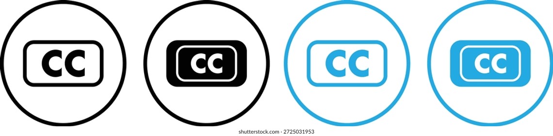 Ícones de legenda codificada. Legendas e símbolos CC. Símbolos de legenda universal. acessibilidade design gráfico. Sinais de multimídia e streaming