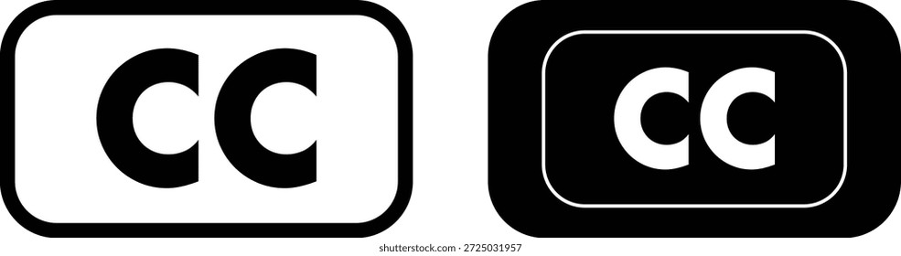 Ícones de legenda codificada. Legendas e símbolos CC. Símbolos de legenda universal. acessibilidade design gráfico. Sinais de multimídia e streaming