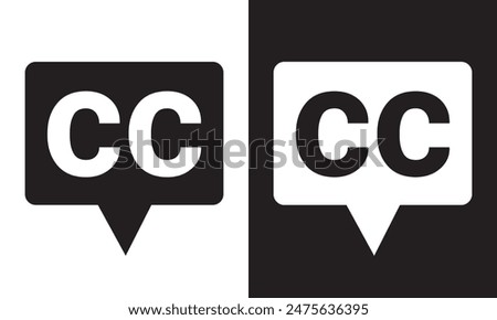 Closed caption line icon on white and black background. EPS 10