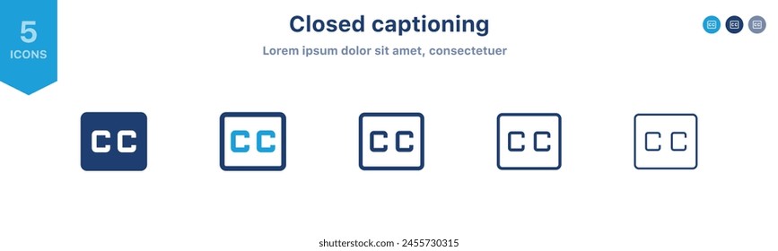 Closed captioning icon symbol. displaying text on video screen for broadcast and television, CC icon sign	
