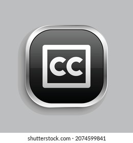 closed captioning line icon design. Glossy Button style rounded rectangle isolated on gray background. Vector illustration