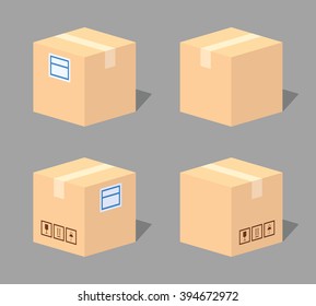 Closed cardboard box. 3D lowpoly isometric vector illustration. The set of objects isolated against the grey background and shown from different sides