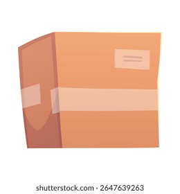 Ícone plano de caixa de papelão fechada. Caixa de embalagem de cartão envolto fita scotch. Entrega pacote de papel marrom de carga, proteção do transporte isolado no branco. Armazenamento subterrâneo de coisas de desenhos animados