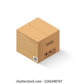 Closed cardboard box isolated on a white background.