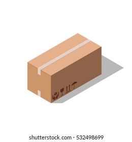 Closed cardboard box isolated on white background.