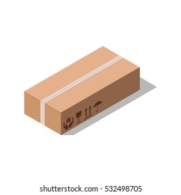 Closed cardboard box isolated on white background.