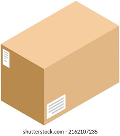 Closed cardboard box. Mail container. Brown recycling cardboard delivery box or postal parcel packaging, isolated on white background. Cartoon frame, warehouse box, cargo paper vector storage