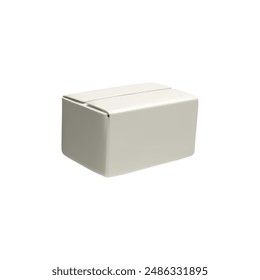Closed cardboard box mockup vector 3D illustration. Carton packaging box render icon. Delivery cargo white paper package, transportation protection isolated on white background
