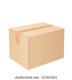 Closed cardboard box taped up and isolated on a white background. 