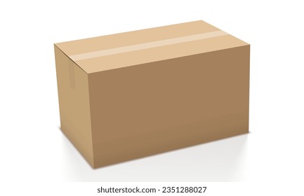 Closed Cardboard Box Taped Up Isolated On White Background. EPS10 Vector