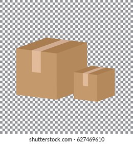 Closed cardboard box taped up and isolated on a white background.