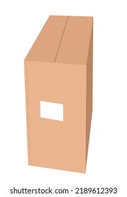 A closed cardboard box in two dimensional drawing. Editable Clip Art.