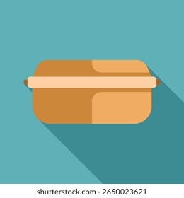 Closed cardboard food box casting a long shadow on a turquoise background, perfect for food delivery or takeaway concepts