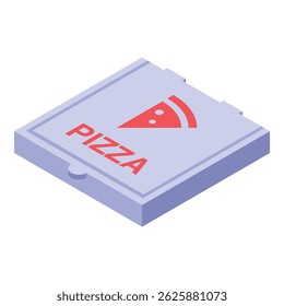 Closed cardboard pizza box with logo isometric view isolated on white background
